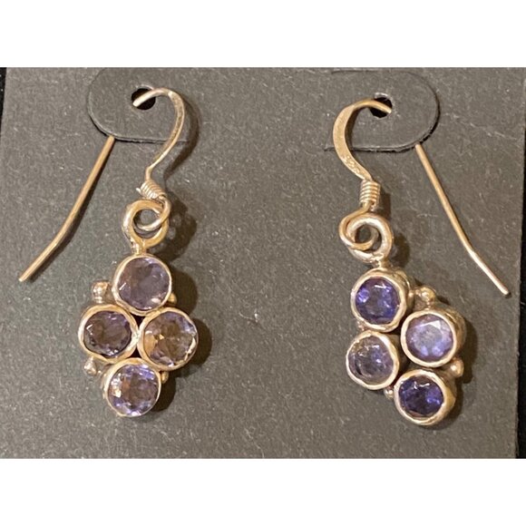 .75" x 3/8" Iolite & Sterling Silver 925 Pierced Earrings With French Wire Desig - Picture 1 of 6